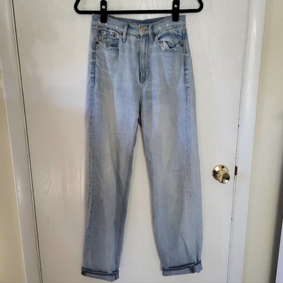 American Eagle Highest Waist Baggy Straight Jean Size 0 Regular - Picture 2 of 5